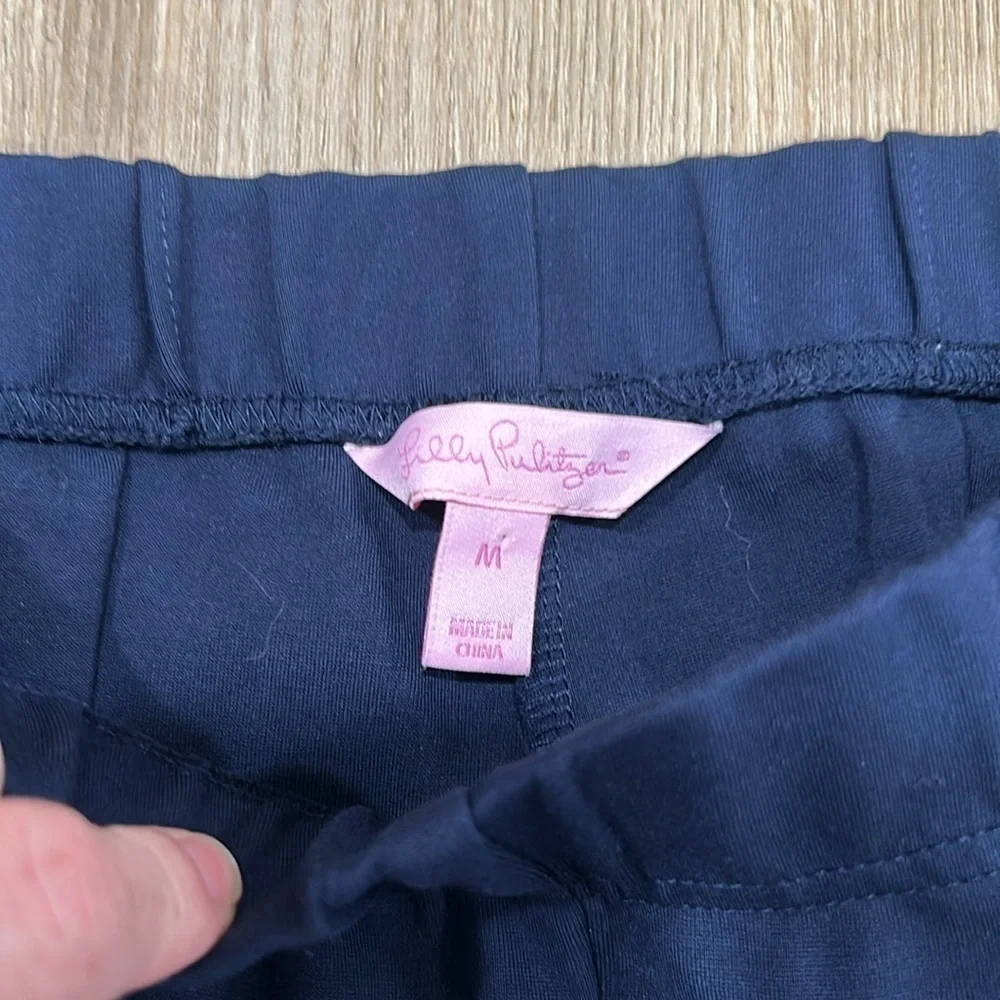 Lilly Pulitzer Midnight Navy Blue Pull On Travel Ankle Stretchy Pants Medium